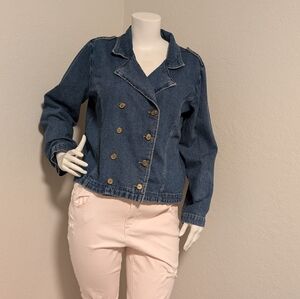 Just Blu Jeans Double Breasted Cropped Jean Jacket with Relaxed Fit